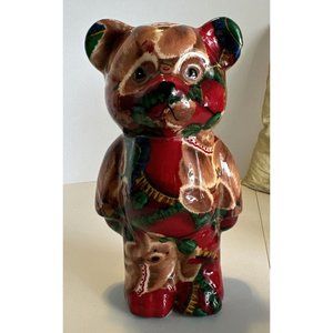 Joan Baker Teddy Bear Print Porcelain Patchwork Fabric Figurine Rare VTG Retired